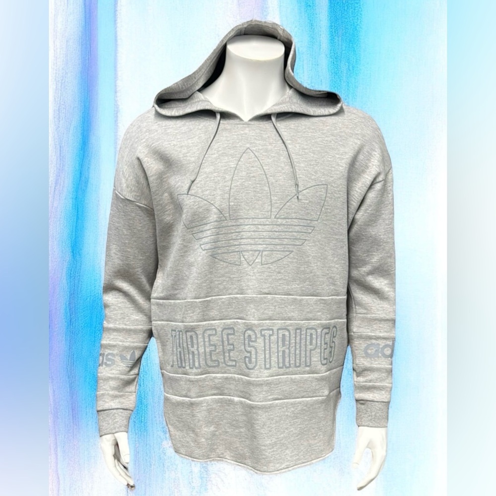 NWT ADIDAS Women's Three Stripes Trefoil Logo Gray Pull Over Hoodie Size Medium